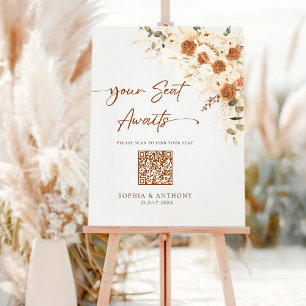 QR Code Wedding Seating Chart Sign Boho Terracotta
