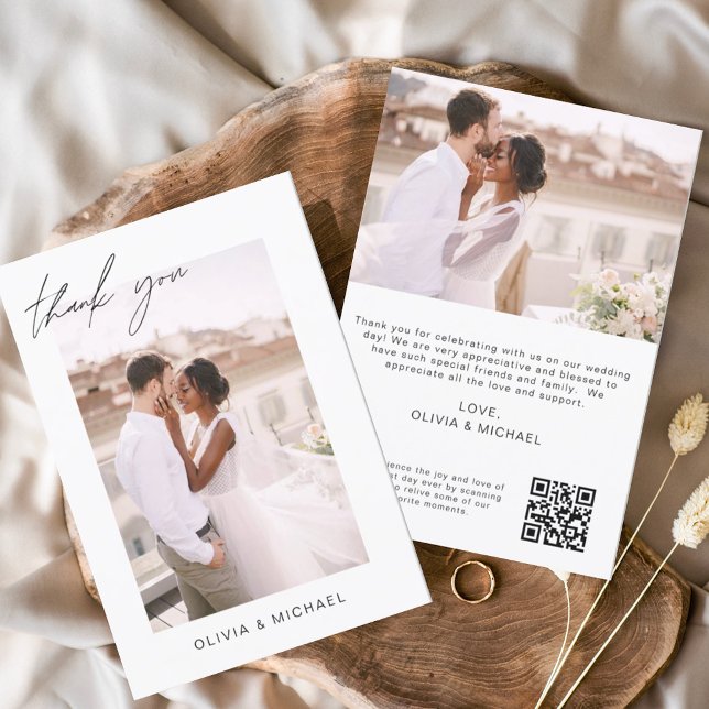 QR Code Wedding Thank You Photo Minimalist Card (Creator Uploaded)