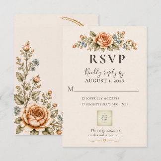 QR Code Wedding Vintage Heirloom Garden RSVP Card