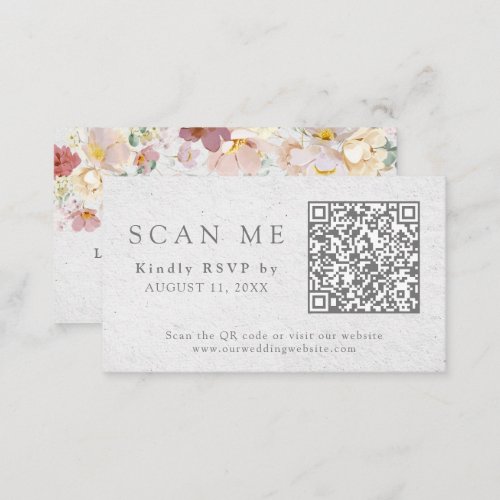 QR Code  Wedding Website Blush Pink Floral RSVP Enclosure Card