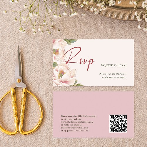 QR Code  Wedding Website Blush Pink Wedding RSVP  Enclosure Card