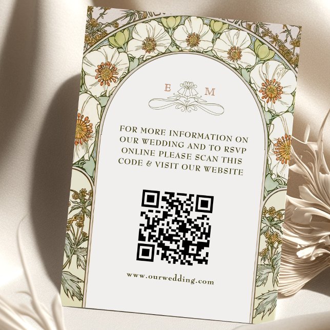 QR Code Wedding Website Info Art Nouveau Enclosure Card (Creator Uploaded)