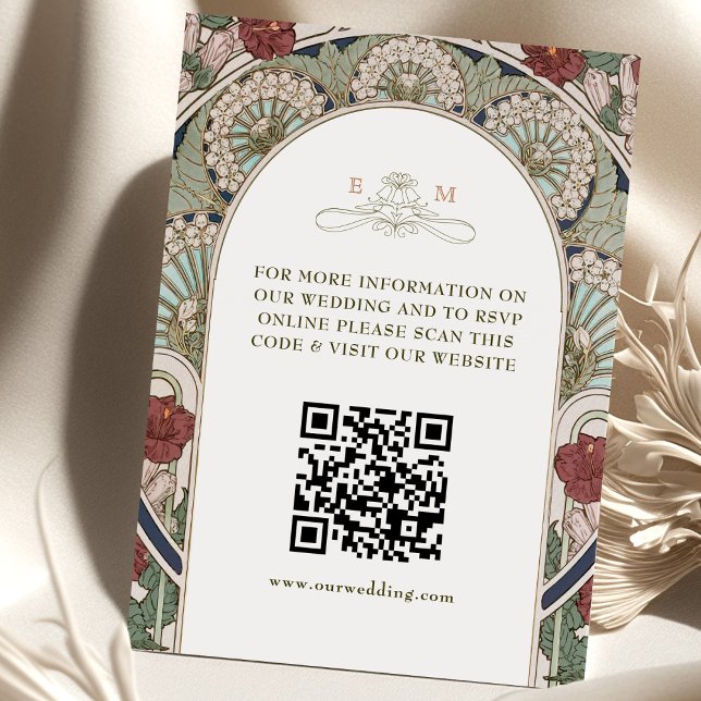 QR Code Wedding Website Info Art Nouveau Enclosure Card (Creator Uploaded)