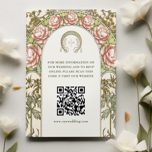 QR Code Wedding Website Info Art Nouveau Enclosure Card (Creator Uploaded)
