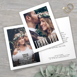 QR Code Wedding Website Modern Photo & New Address Letterpress Thank You Card