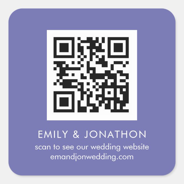 QR Code Wedding Website Names Lilac Square Sticker (Front)