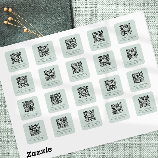 QR Code Wedding Website Names Mint Square Sticker (Creator Uploaded)