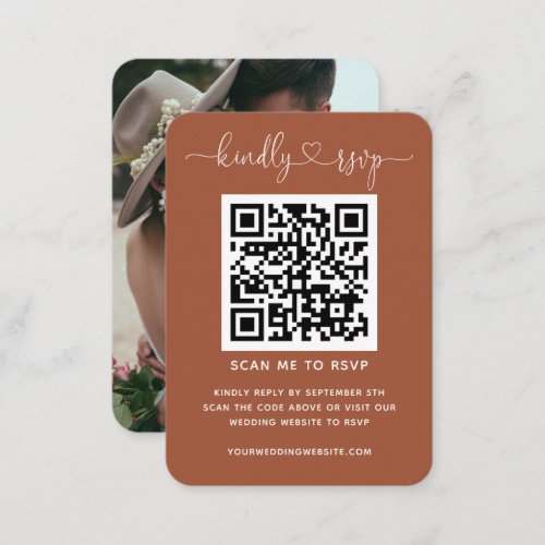 QR Code Wedding Website RSVP Burnt Orange Photo Enclosure Card