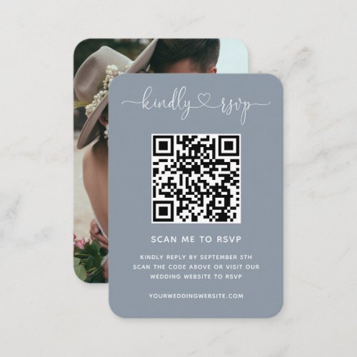 QR Code Wedding Website RSVP Dusty Blue Photo Enclosure Card