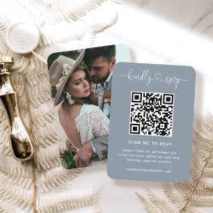 QR Code Wedding Website RSVP Dusty Blue Photo Enclosure Card