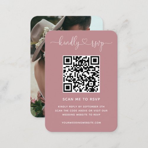 QR Code Wedding Website RSVP Dusty Rose Photo Enclosure Card