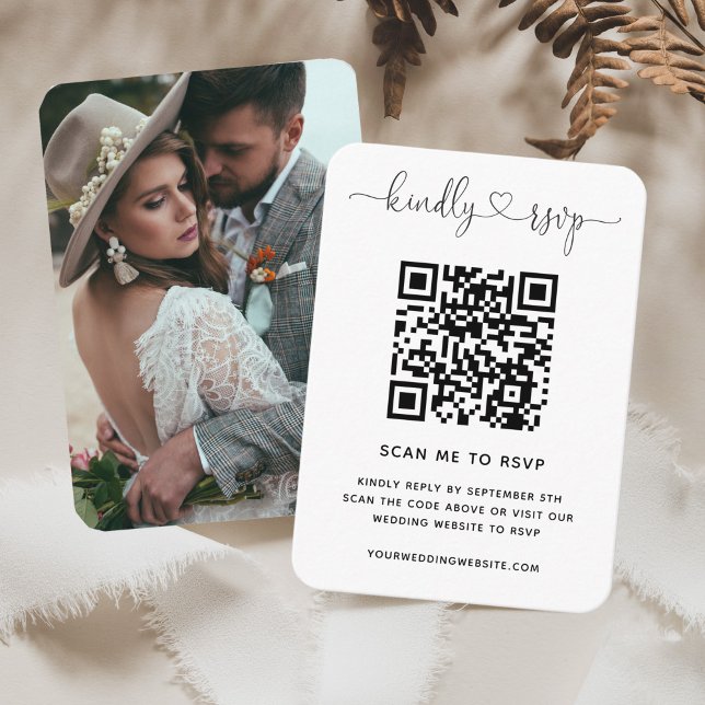 QR Code Wedding Website RSVP Minimalist Photo Enclosure Card (Creator Uploaded)