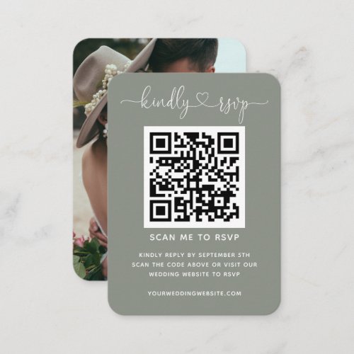 QR Code Wedding Website RSVP Sage Green Photo Enclosure Card