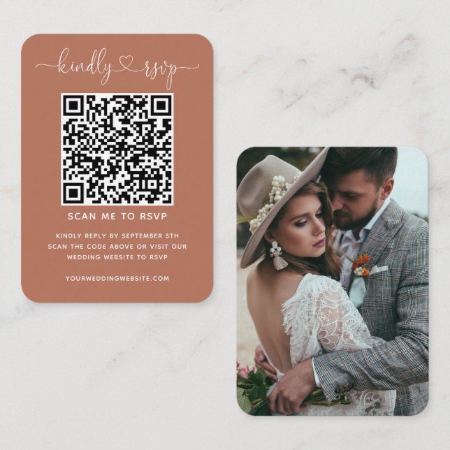 QR Code Wedding Website RSVP Terracotta Photo Enclosure Card (Front/Back)