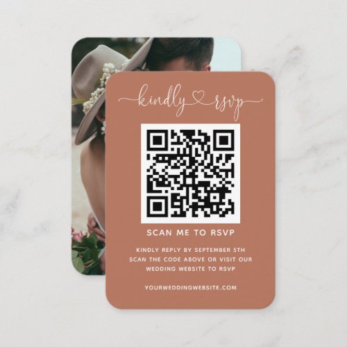 QR Code Wedding Website RSVP Terracotta Photo Enclosure Card