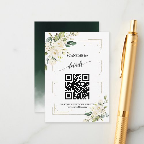 QR Code Wedding White Floral Gold Enclosure Card