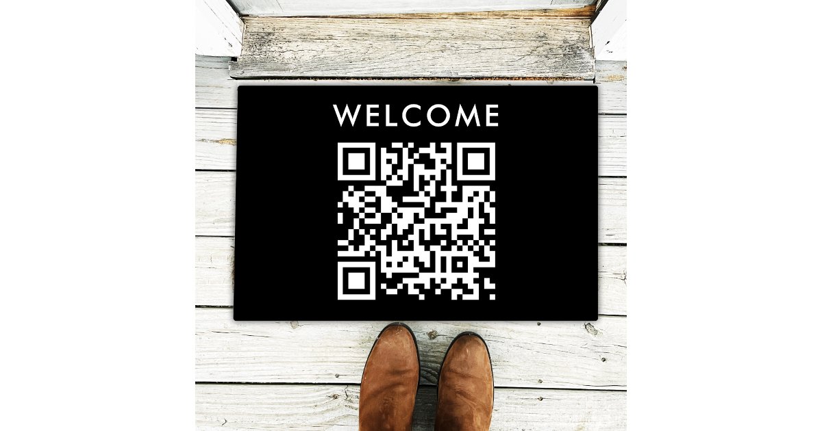 QR Code Welcome | Black Minimalist Simple Scan Me Doormat | Zazzle
