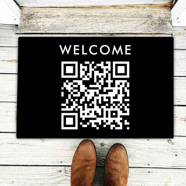 QR Code Welcome | Black Minimalist Simple Scan Me Doormat | Zazzle
