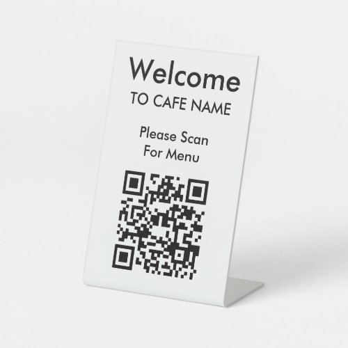 QR Code Welcome Cafe Restaurant Menu White Pedestal Sign