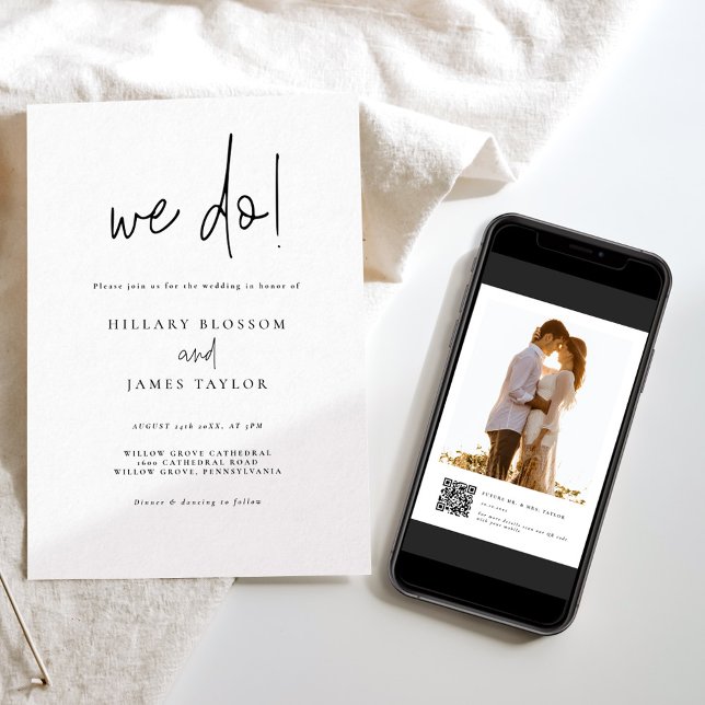 QR Code Whimsical Modern Photo We Do Wedding Invitation (Creator Uploaded)