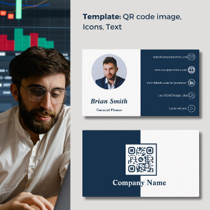 QR Code White and Blue Financial Planner Business Card