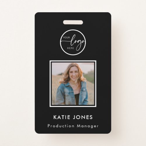 QR Code White Black Custom Logo Employee Photo ID Badge