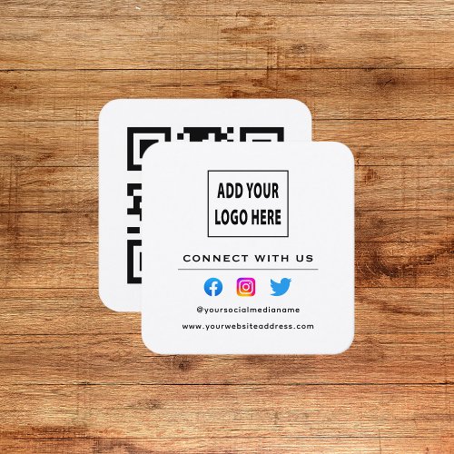 QR Code White Black Follow Scan To Connect With Us Square Business Card