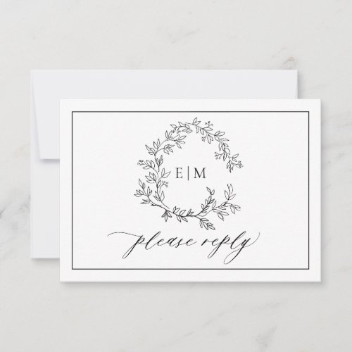 QR Code White Black Leafy Crest Monogram Wedding