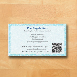 QR Code White Blue Swimming Pool Contractor   Business Card