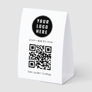QR Code White Business Logo Scan Here Paper Table Tent