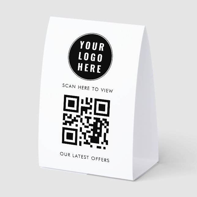 QR Code White Business Logo Scan Here Paper Table Tent (Front)