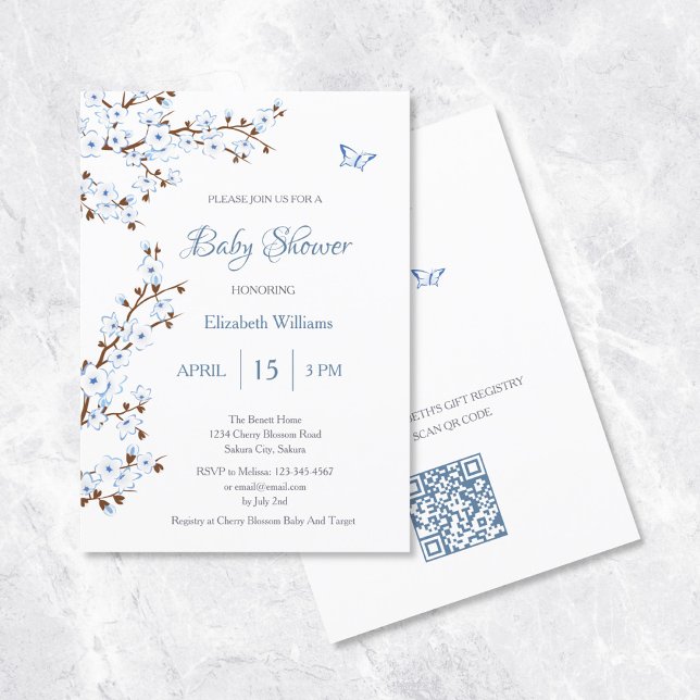 QR Code | White Cherry Blossoms Baby Shower  Invitation (Creator Uploaded)