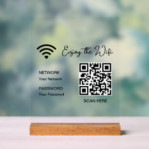 QR Code White Enjoy The Wifi Tabletop Acrylic Sign