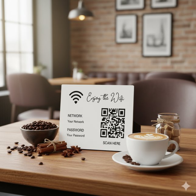 QR Code White Enjoy The Wifi Tabletop Plaque (Creator Uploaded)