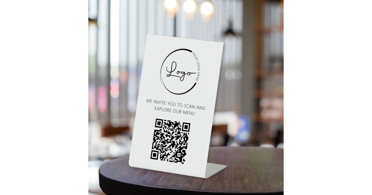QR Code White Menu Logo Modern Restaurant Pedestal Sign | Zazzle