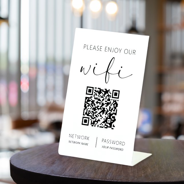 QR Code White Please Enjoy Our Wifi Pedestal Sign (Creator Uploaded)
