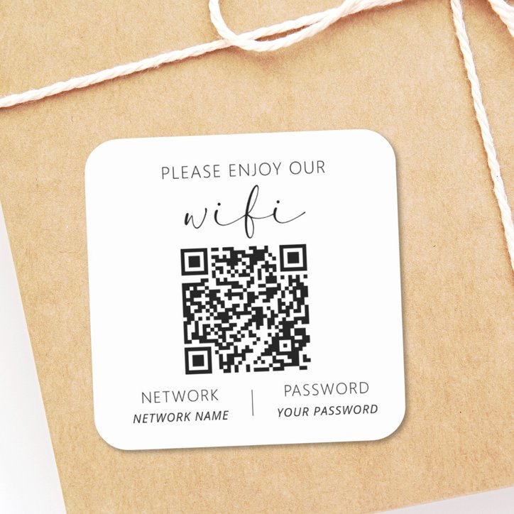 QR Code White Please Enjoy Our Wi-Fi Square Sticker