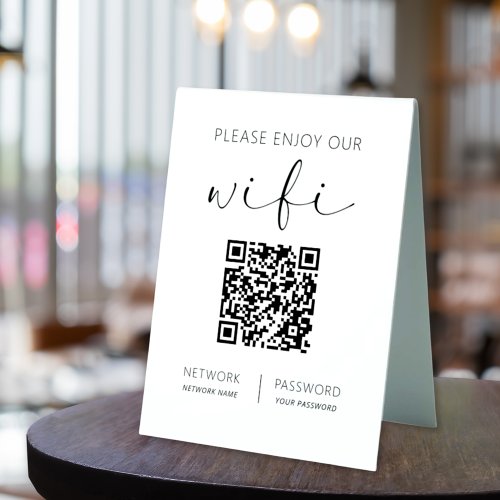 QR Code White Please Enjoy Our Wifi Table Tent Sign