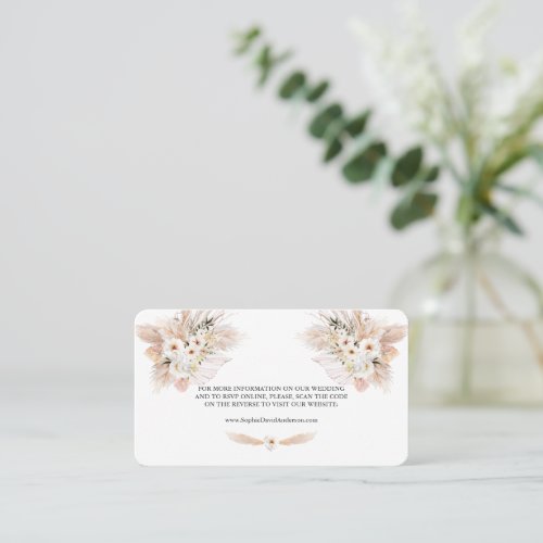 QR Code White Rose Pampas Grass Wedding Website    Business Card