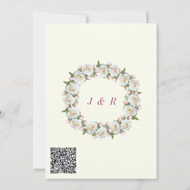 QR Code White Roses Wedding Invitations Template (Back)