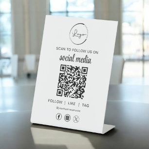 QR Code White Scan To Follow Us on Social Network Pedestal Sign