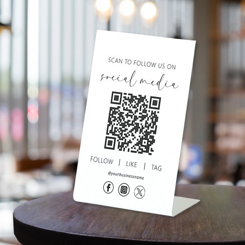 QR Code White Scan To Follow Us on Social Network Pedestal Sign