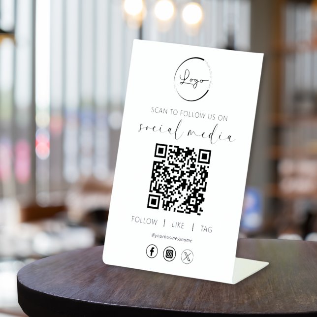 QR Code White Scan To Follow Us on Social Network Pedestal Sign (Creator Uploaded)