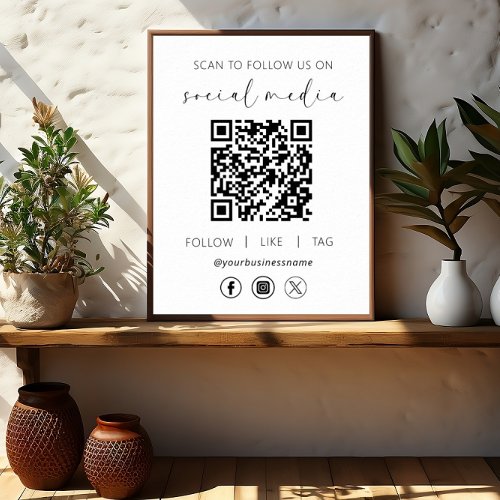 QR Code White Scan To Follow Us on Social Network Poster