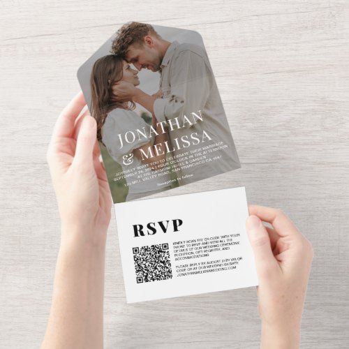 QR Code   White Simple Overlay Photo Wedding All In One Invitation