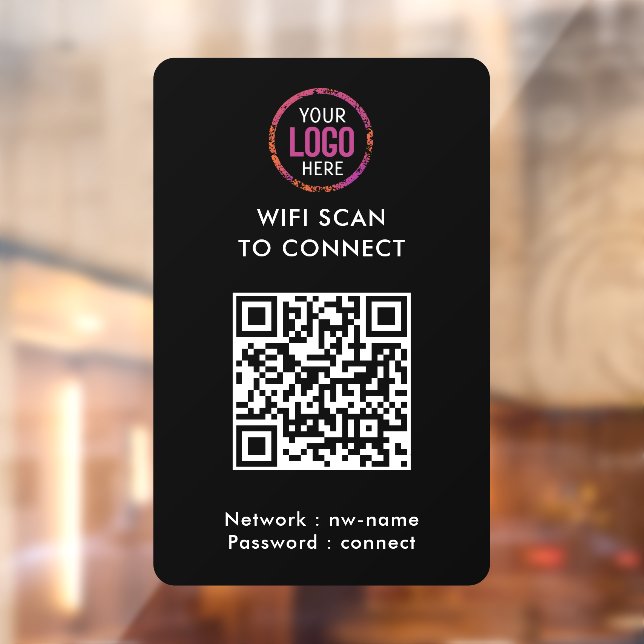 QR Code Wifi | Black Business Logo Scan to Connect Window Cling (Sheet 2)
