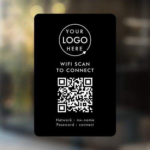 QR Code Wifi  Black Business Logo Scan to Connect Window Cling