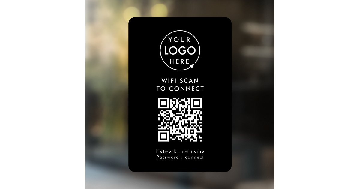 QR Code Wifi | Black Business Logo Scan to Connect Window Cling | Zazzle