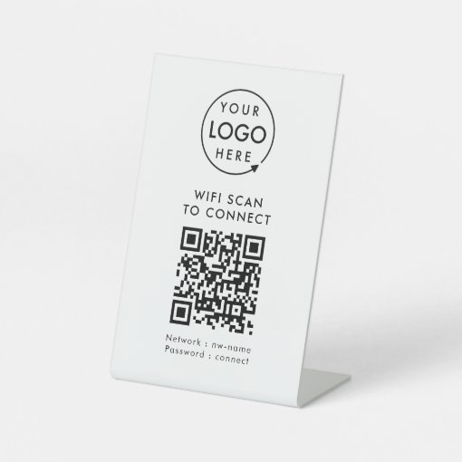 QR Code Wifi | Business Logo Scan to Connect Pedestal Sign | Zazzle