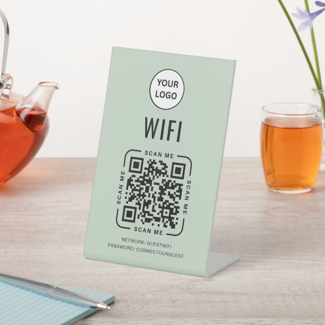 QR Code Wifi | Business Logo Scan to Connect Pink Pedestal Sign (In SItu)